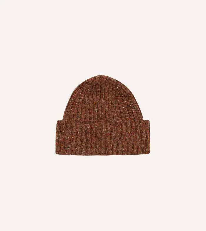 Drake039s ALD Drake039s Brown Donegal Ribbed Knit Beanie 8211 Accessories