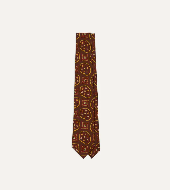 Drake039s Brown Exploded Paisley Print Silk Self Tipped Tie 8211 Ties