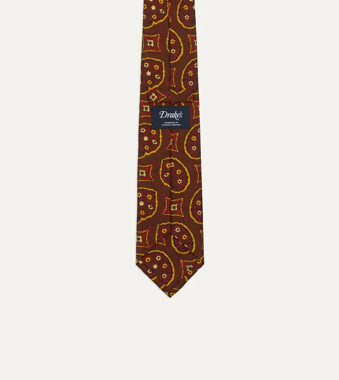 Drake039s Brown Exploded Paisley Print Silk Self Tipped Tie 8211 Ties