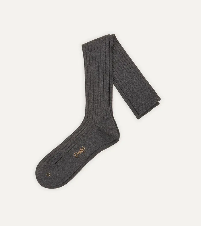Drake039s Charcoal Cotton OvertheCalf Socks 8211 Accessories