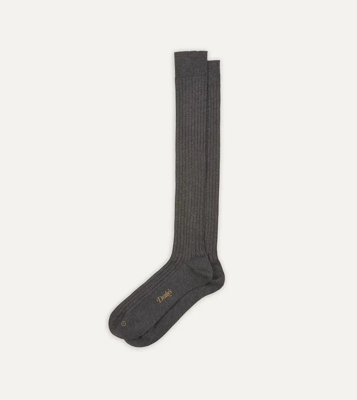 Drake039s Charcoal Cotton OvertheCalf Socks 8211 Accessories