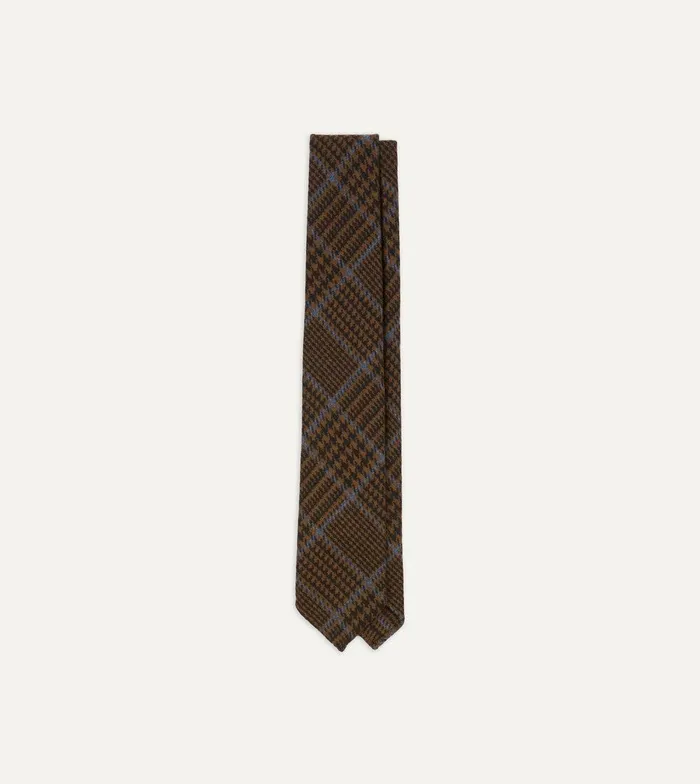 Drake039s Dark Brown Prince Of Wales Check Hand Rolled Wool Tie 8211 Ties