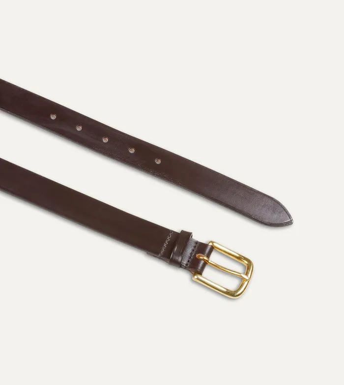 Drake039s Dark Brown Unlined Bridle Leather Belt With Brass Buckle 8211 Accessories