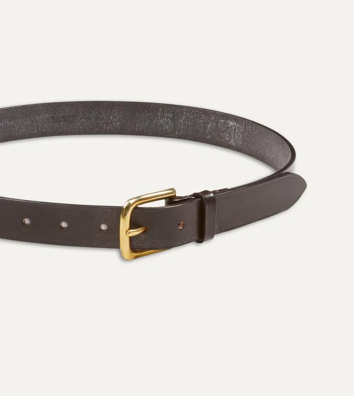 Drake039s Dark Brown Unlined Bridle Leather Belt With Brass Buckle 8211 Accessories