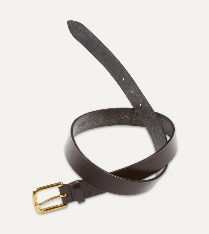 Drake039s Dark Brown Unlined Bridle Leather Belt With Brass Buckle 8211 Accessories