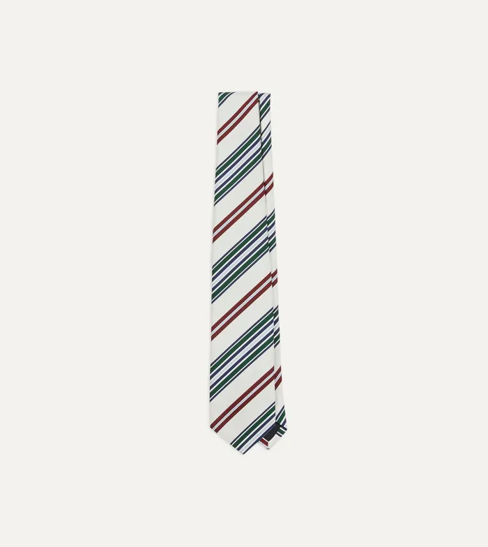 Drake039s Ecru And Green Multi Stripe Mogador Tipped Tie 8211 Ties