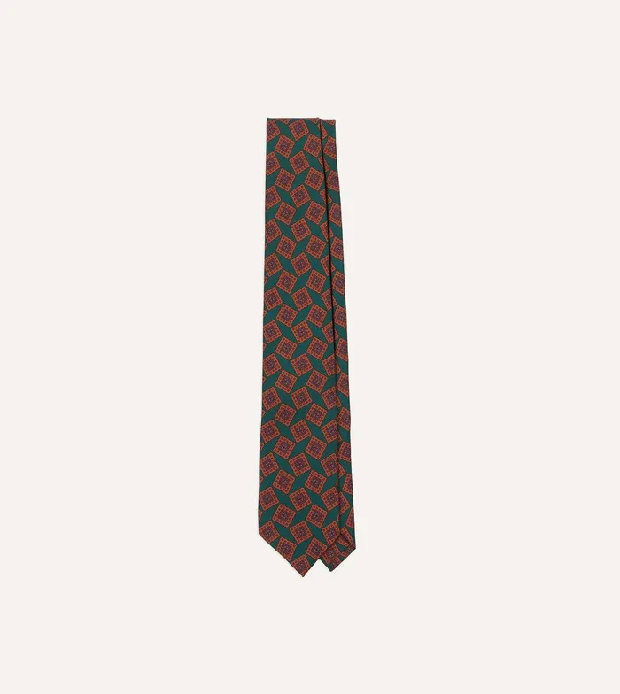 Drake039s Green And Brown Jumbled Tile Print Silk Twill Self Tipped Tie 8211 Ties Drake039s Green And Brown Jumbled Tile Print Silk Twill Self Tipped Tie 8211 Ties