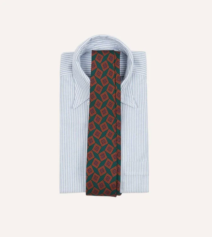 Drake039s Green And Brown Jumbled Tile Print Silk Twill Self Tipped Tie 8211 Ties