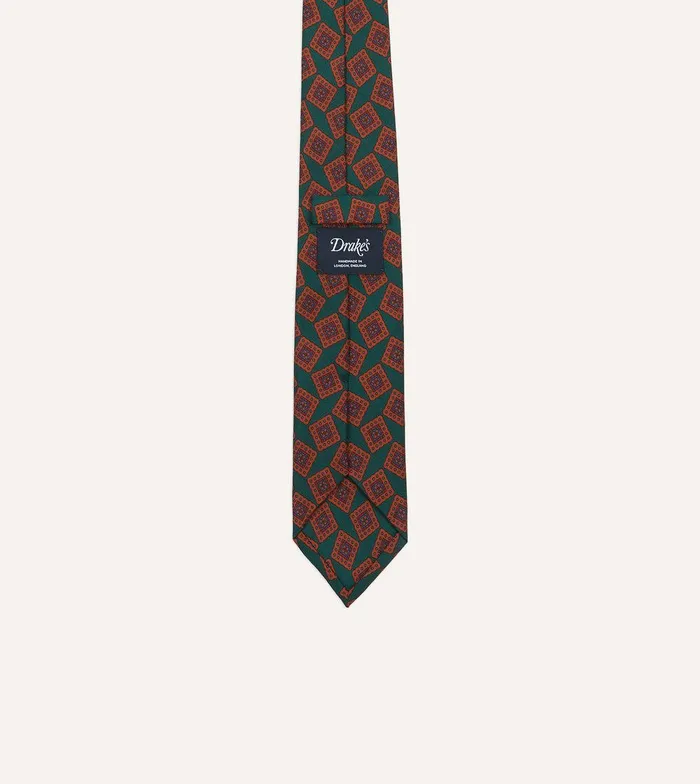 Drake039s Green And Brown Jumbled Tile Print Silk Twill Self Tipped Tie 8211 Ties