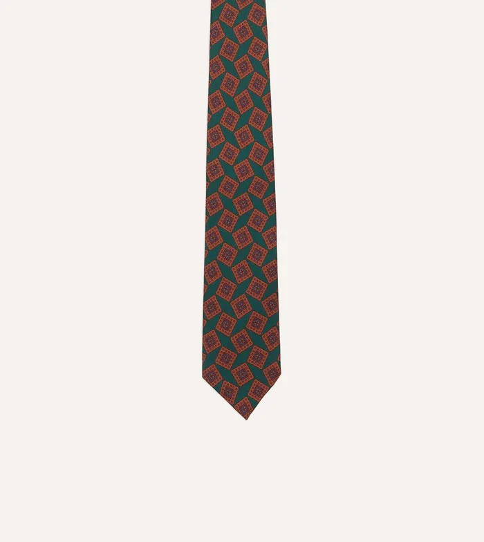 Drake039s Green And Brown Jumbled Tile Print Silk Twill Self Tipped Tie 8211 Ties