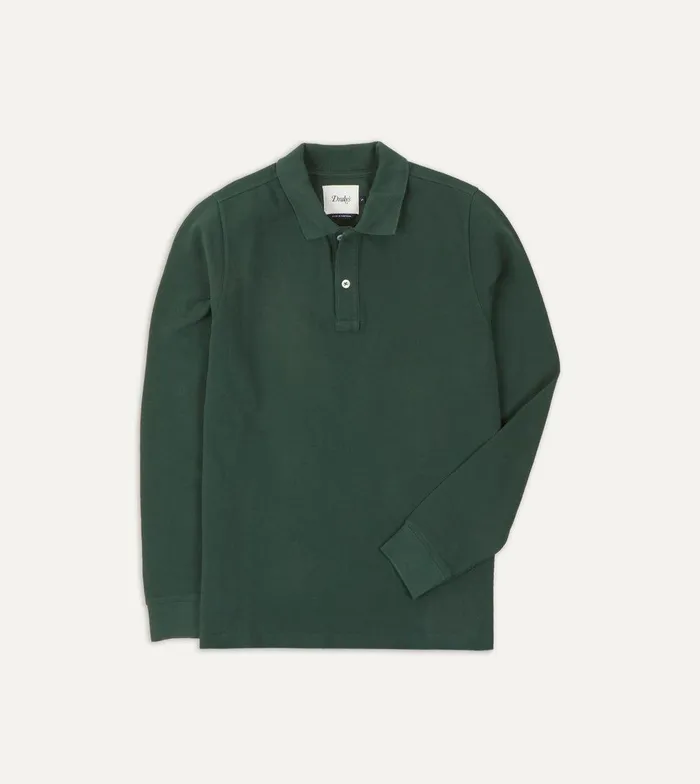 Drake039s Green Pique Cotton LongSleeve Polo Shirt 8211 Clothing