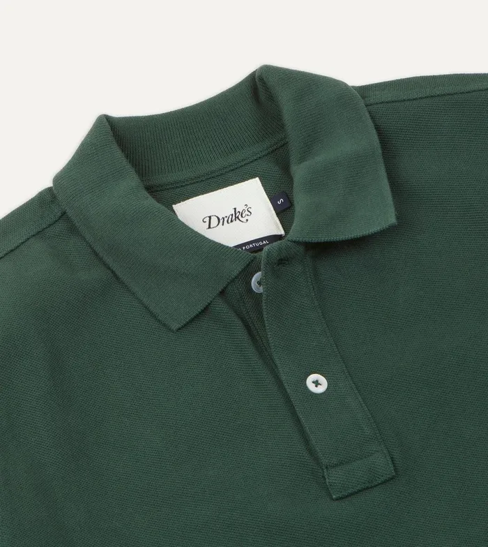 Drake039s Green Pique Cotton LongSleeve Polo Shirt 8211 Clothing