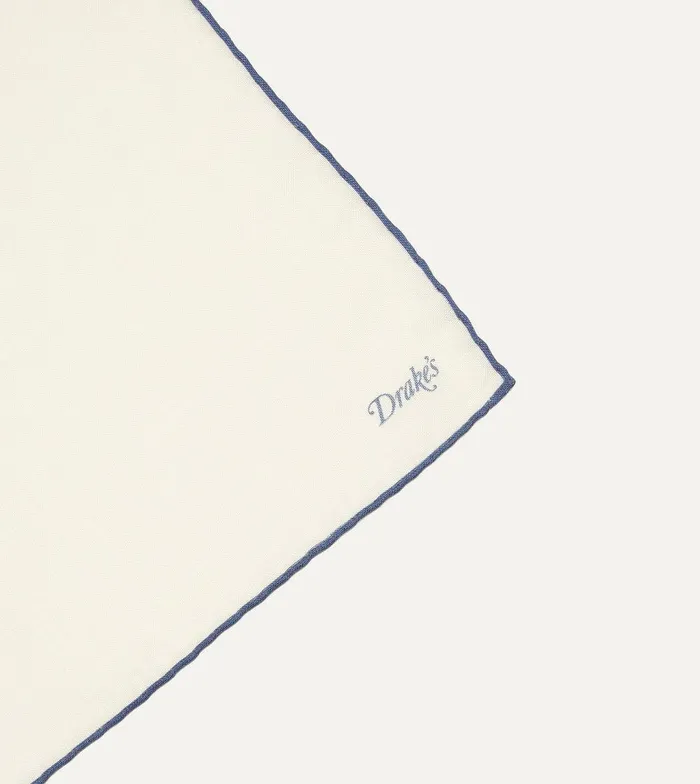 Drake039s Ivory And Blue Shoestring Border Silk Pocket Square 8211 Accessories