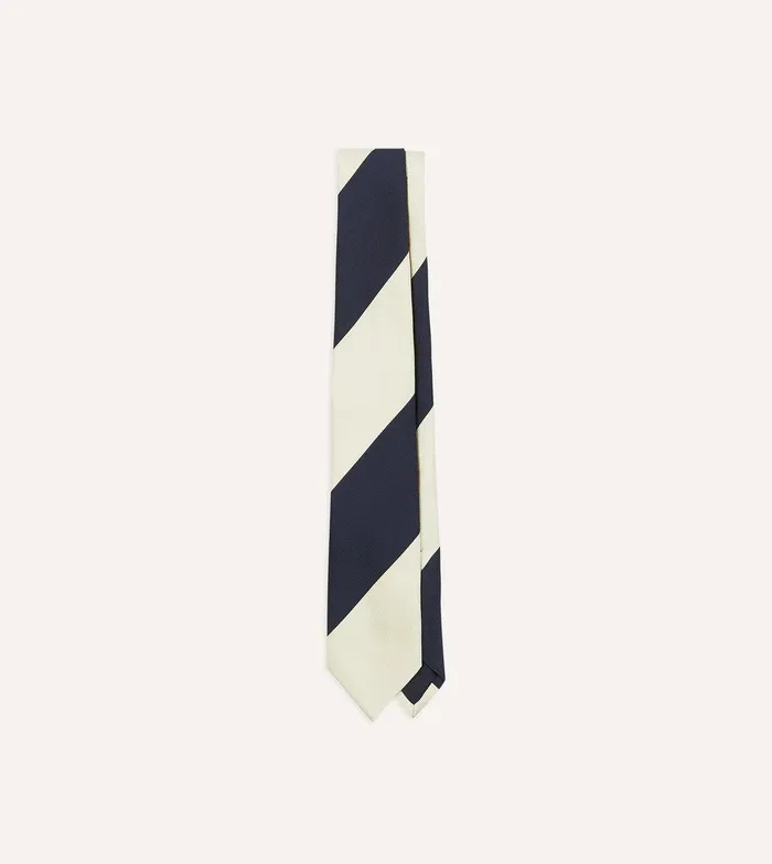 Drake039s Navy And White Dual Block Stripe Mogador Tipped Tie 8211 Ties