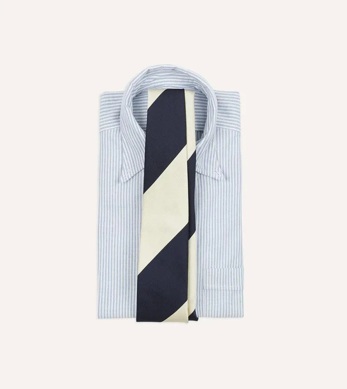 Drake039s Navy And White Dual Block Stripe Mogador Tipped Tie 8211 Ties