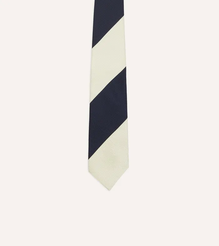 Drake039s Navy And White Dual Block Stripe Mogador Tipped Tie 8211 Ties