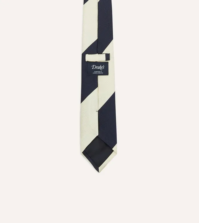 Drake039s Navy And White Dual Block Stripe Mogador Tipped Tie 8211 Ties