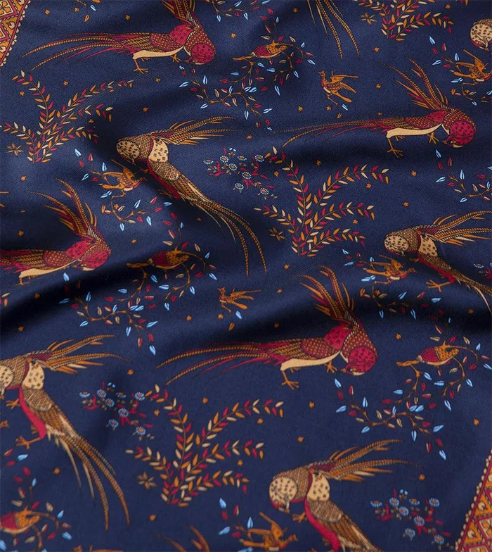 Drake039s Navy Birds Of Paradise Print Tubular Silk Tasselled Scarf 8211 Accessories