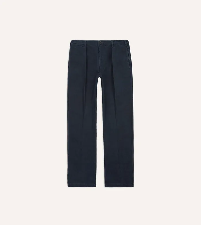 Drake039s Navy Heavy Cotton Twill Games Trousers 8211 Clothing