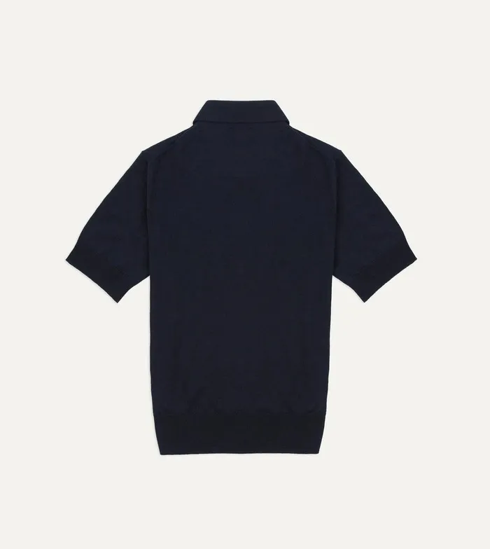 Drake039s Navy Knitted LinenCotton ShortSleeve Polo Shirt 8211 Clothing