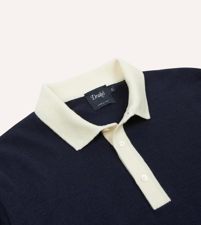 Drake039s Navy Merino Wool Knitted Rugby Shirt 8211 ClothingShirts