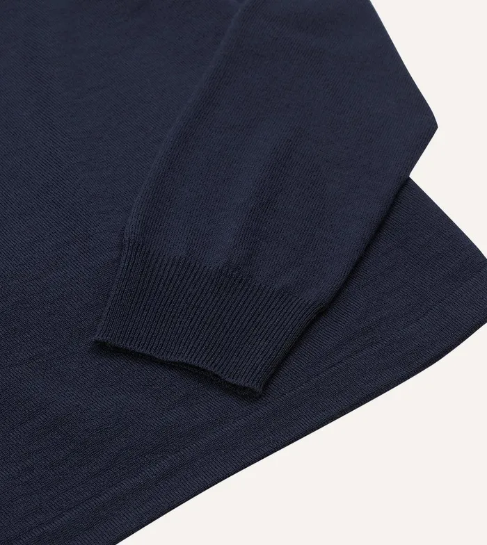 Drake039s Navy Merino Wool Knitted Rugby Shirt 8211 ClothingShirts