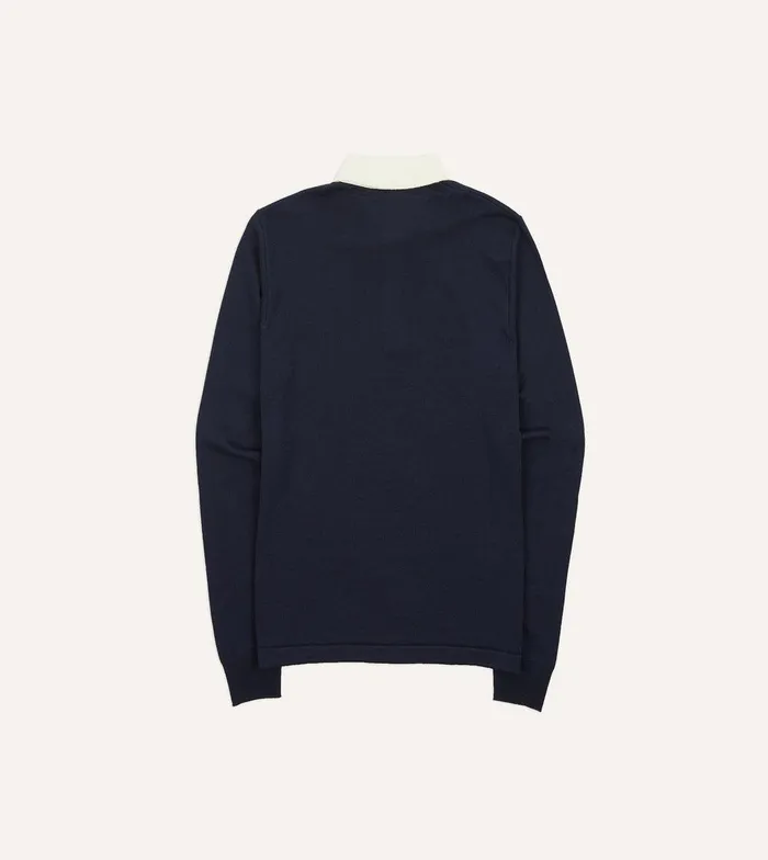 Drake039s Navy Merino Wool Knitted Rugby Shirt 8211 ClothingShirts