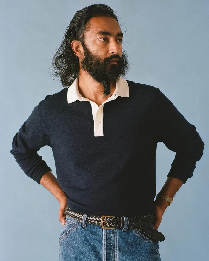 Drake039s Navy Merino Wool Knitted Rugby Shirt 8211 ClothingShirts