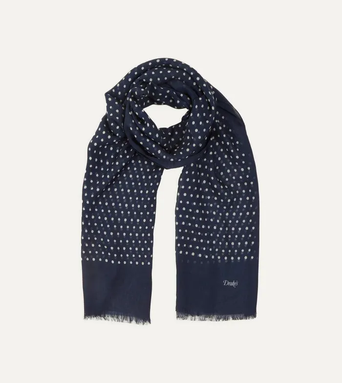 Drake039s Navy Polka Dot Wool Scarf 8211 Accessories