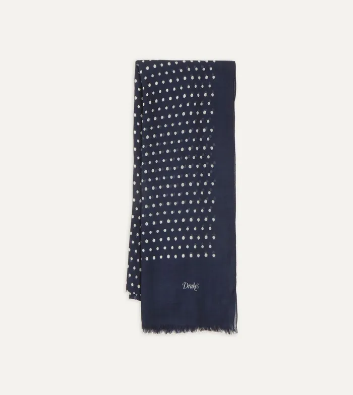 Drake039s Navy Polka Dot Wool Scarf 8211 Accessories