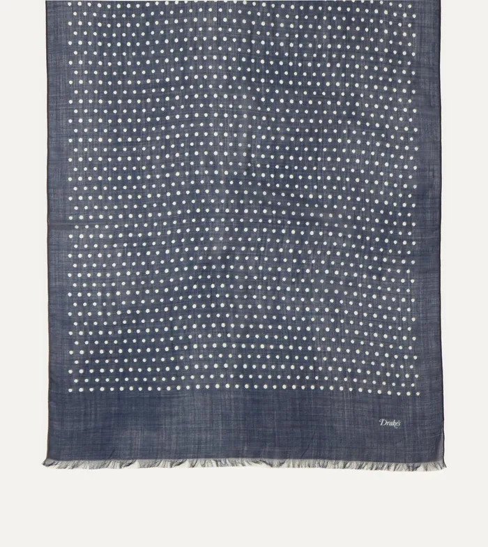 Drake039s Navy Polka Dot Wool Scarf 8211 Accessories