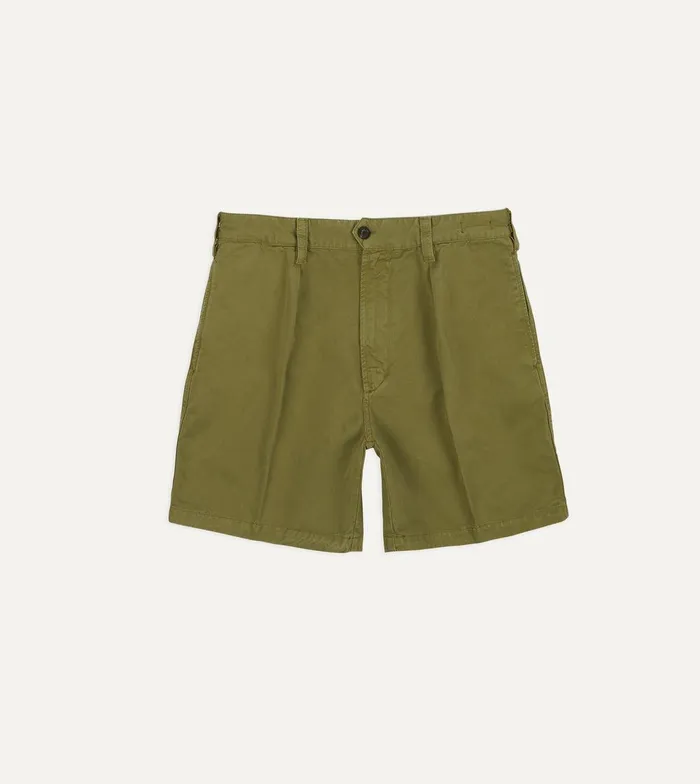 Drake039s Olive Cotton Twill SinglePleat Shorts 8211 Clothing