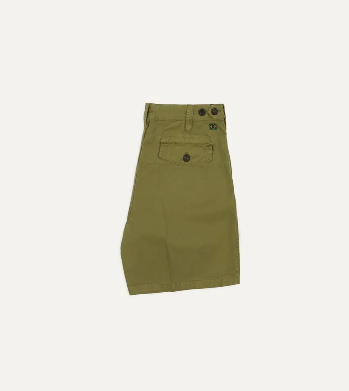 Drake039s Olive Cotton Twill SinglePleat Shorts 8211 Clothing