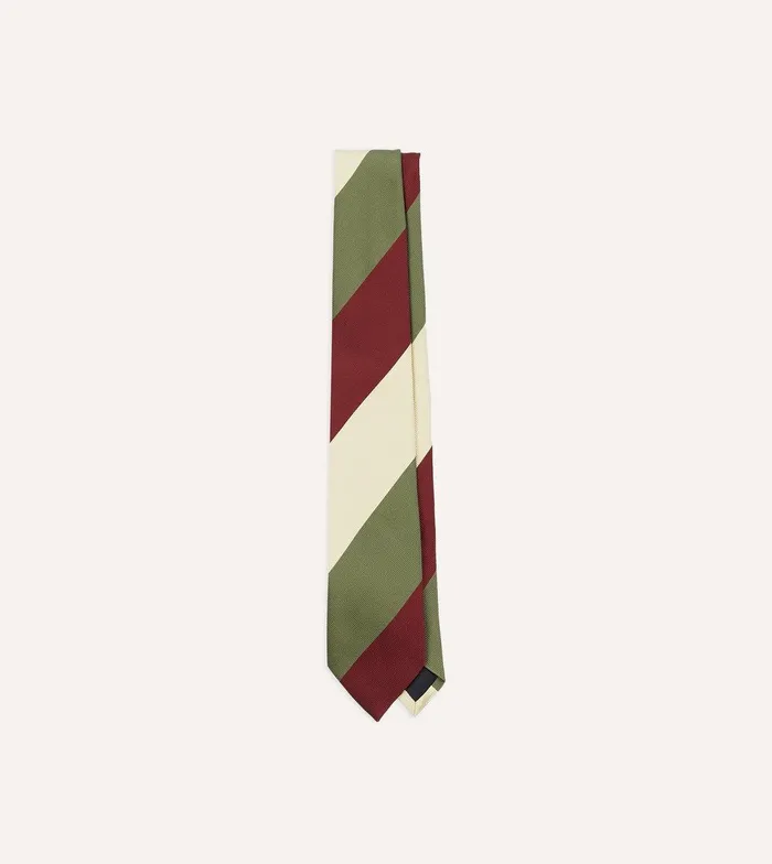 Drake039s Olive Red And Ecru Triple Stripe Mogador Tipped Tie 8211 Ties