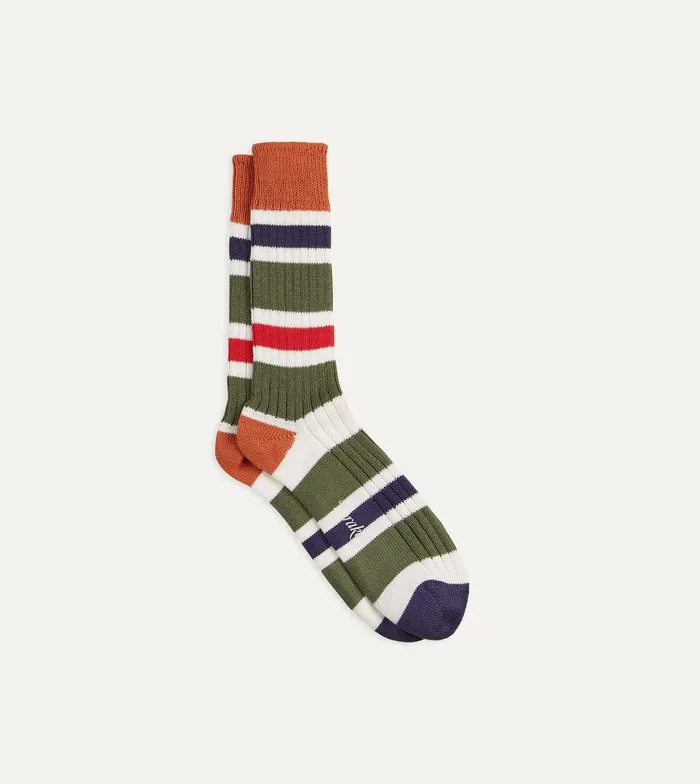 Drake039s Orange And Green Cotton Striped Sports Socks 8211 Accessories