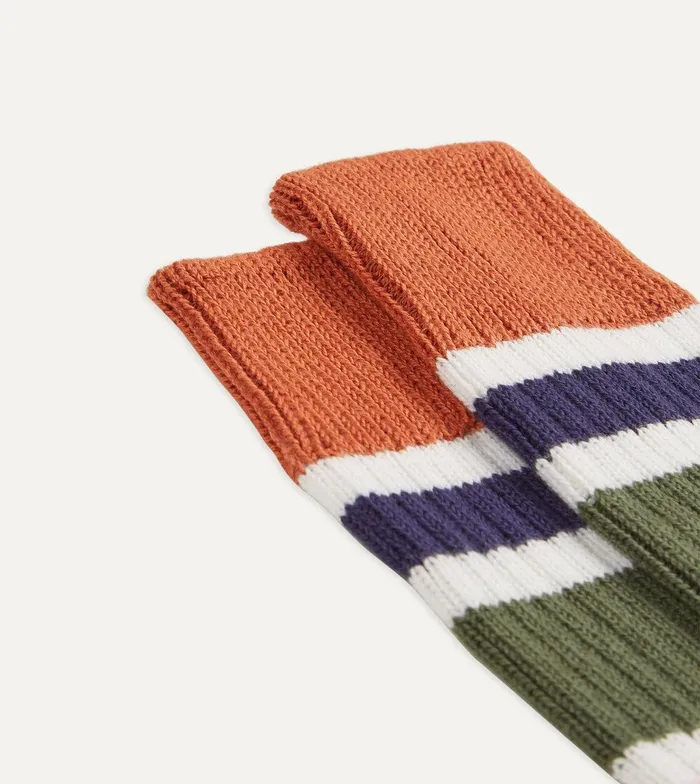Drake039s Orange And Green Cotton Striped Sports Socks 8211 Accessories