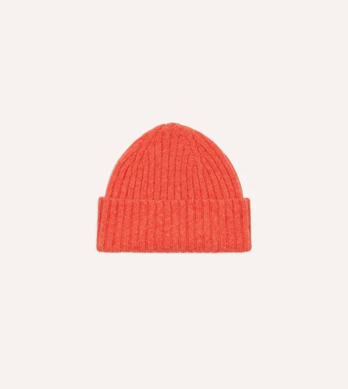 Drake039s Orange Lambswool Ribbed Knit Cap 8211 Accessories