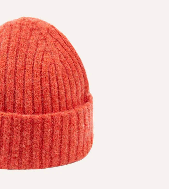 Drake039s Orange Lambswool Ribbed Knit Cap 8211 Accessories