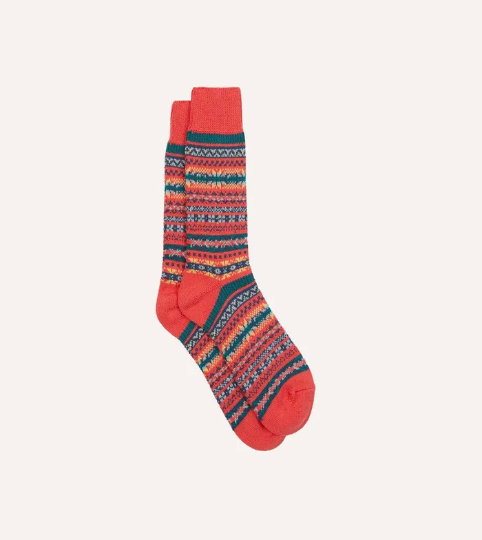 Drake039s RoToTo Red Cotton Fair Isle Socks 8211 Accessories