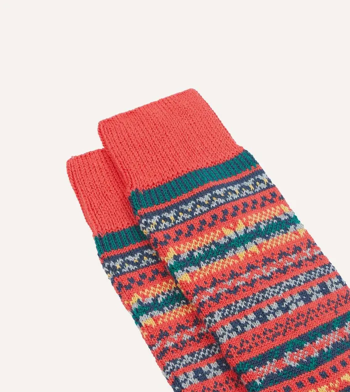 Drake039s RoToTo Red Cotton Fair Isle Socks 8211 Accessories