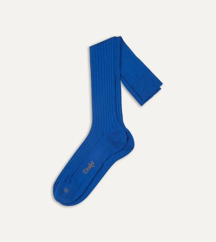 Drake039s Royal Blue Cotton OvertheCalf Socks 8211 Accessories