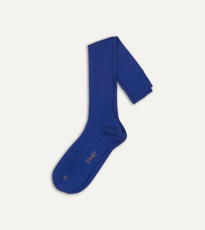 Drake039s Royal Blue Wool OvertheCalf Socks 8211 Accessories