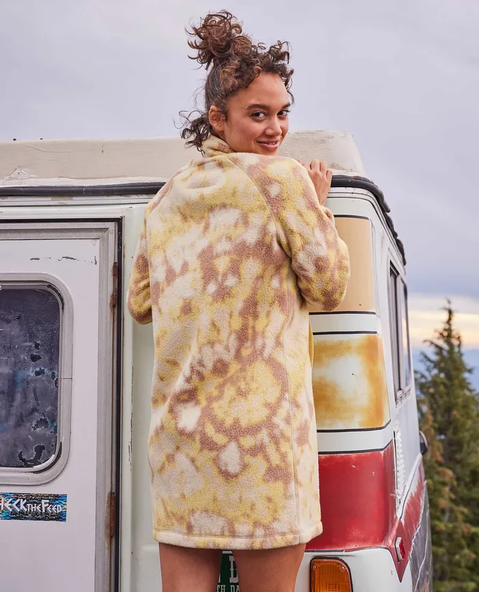 Dresses ToadandCo Women8217s Campo Fleece 14 Snap Dress Barley Tie Dye Print
