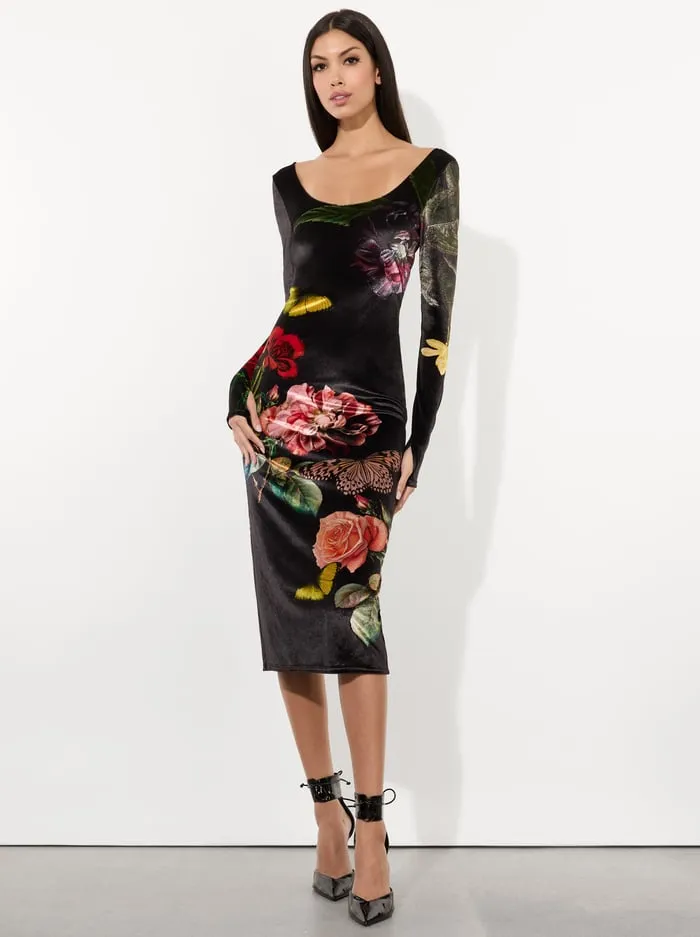 Dresses Women Alice Olivia Delora Velvet Midi Dress In The Wind Floral