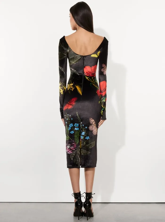 Dresses Women Alice Olivia Delora Velvet Midi Dress In The Wind Floral