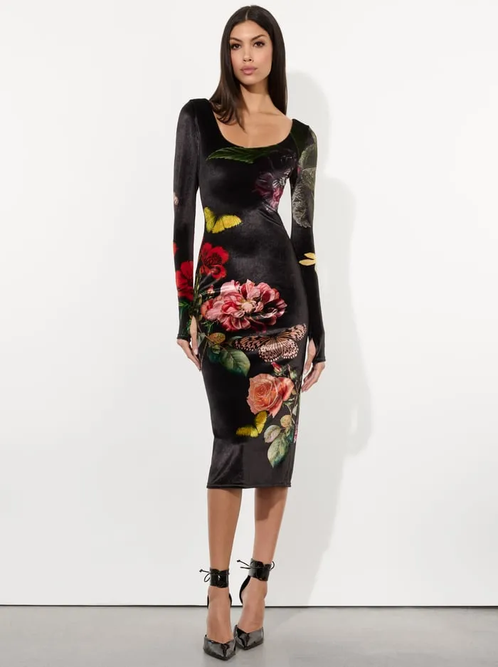 Dresses Women Alice Olivia Delora Velvet Midi Dress In The Wind Floral