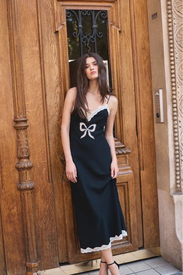 Dresses Women LoveShackFancy Manuela Bow Slip Maxi Dress Black