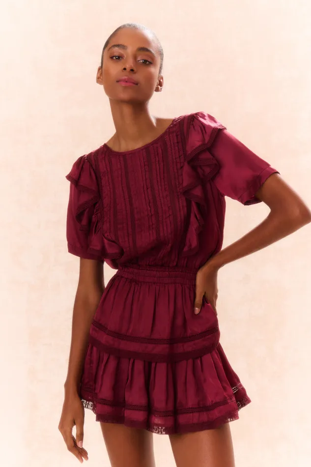 Dresses Women LoveShackFancy Natasha Cotton Ruffle Dress Oxblood