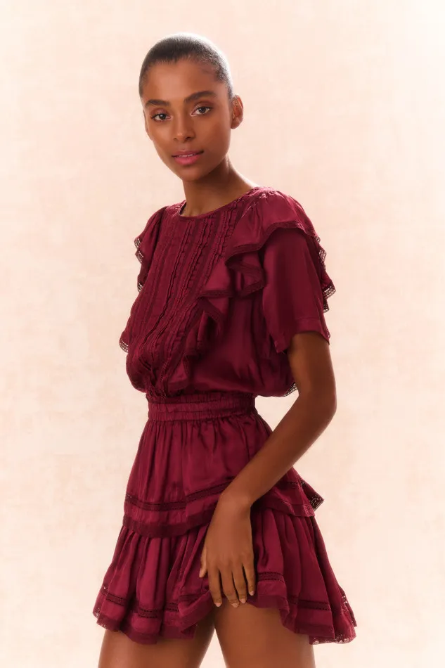 Dresses Women LoveShackFancy Natasha Cotton Ruffle Dress Oxblood