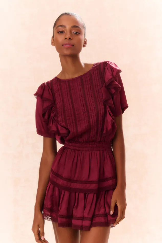 Dresses Women LoveShackFancy Natasha Cotton Ruffle Dress Oxblood